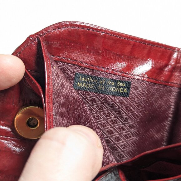 Burgundy eel skin coin wallet key chain made in Korea - Picture 5 of 7